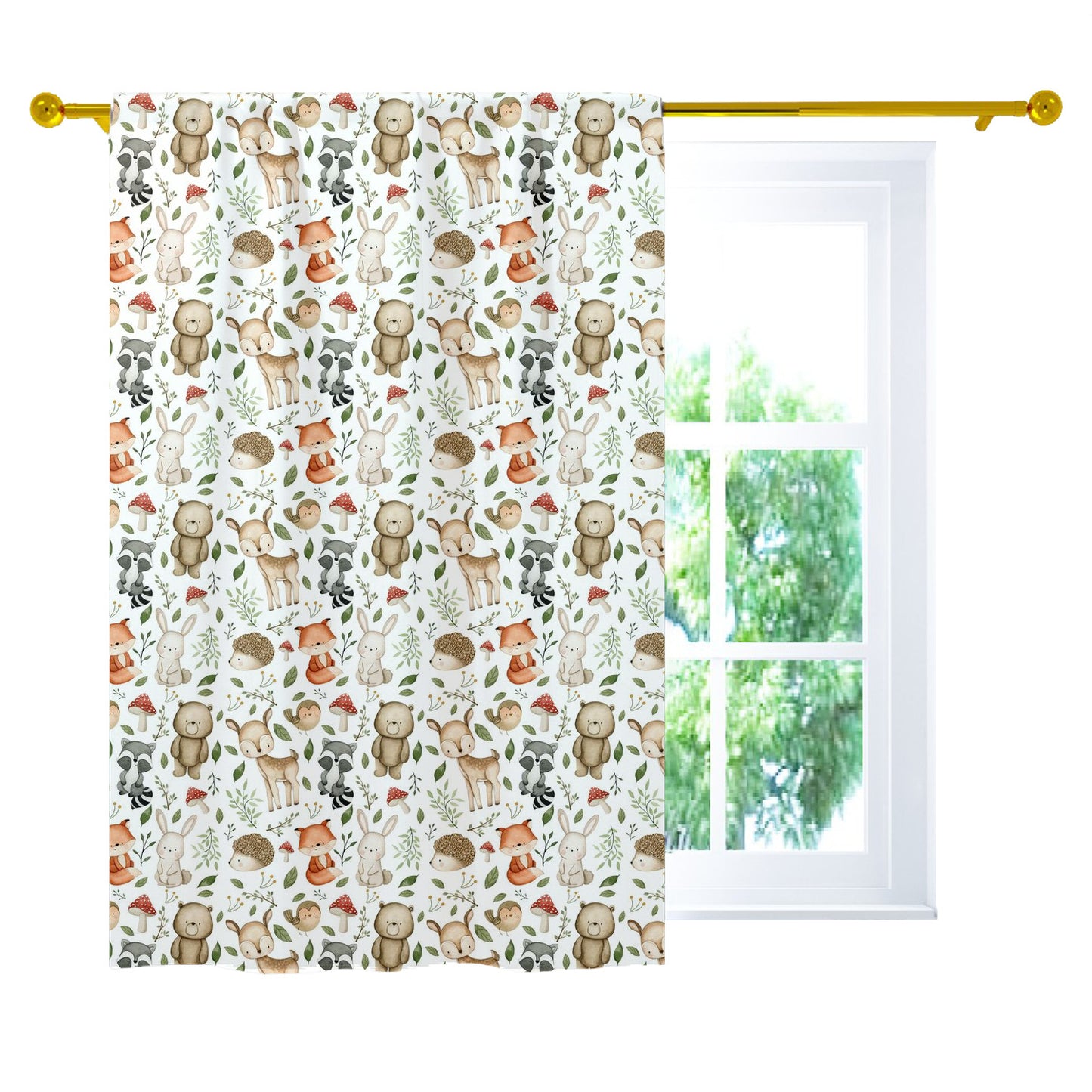 Forest Curtain, Single Panel, Woodland nursery decor - Magical Forest