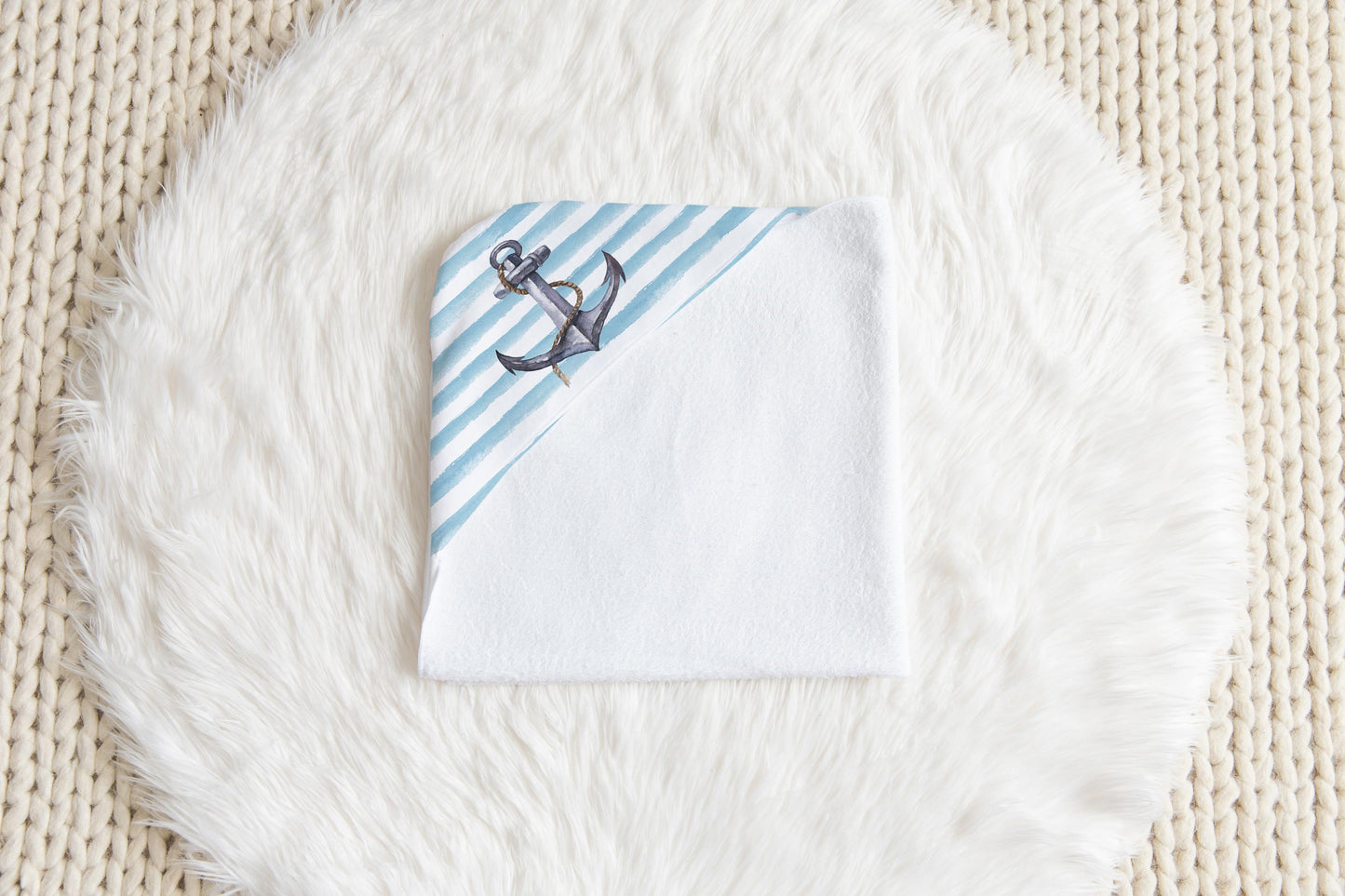 Striped Anchor Baby Towel, Nautical Baby Boy Towel -  Nautical Blue