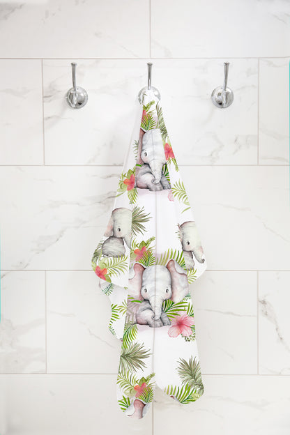 Tropical Leaves Hooded Baby Towel, Elephant Baby Girl Towel