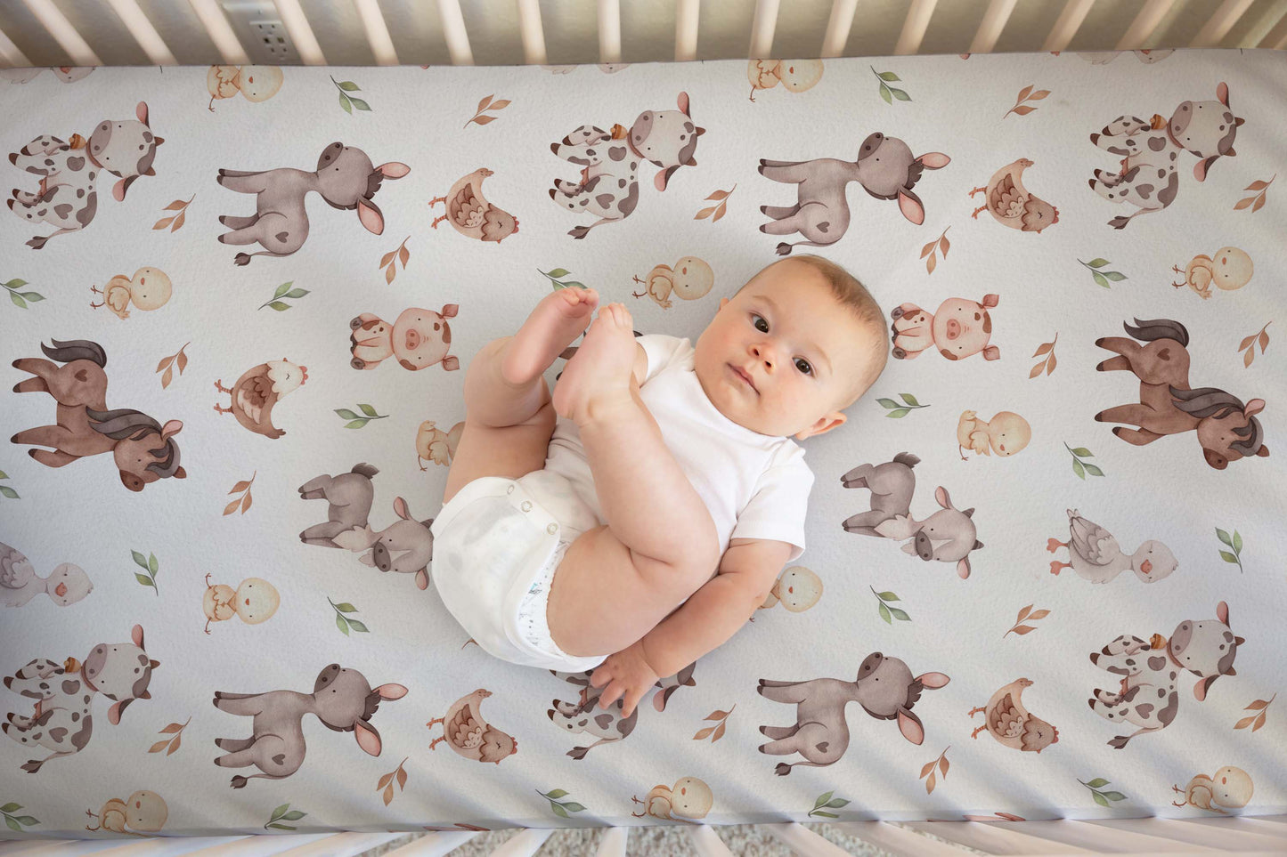 Farm Animals Crib Sheet, Farm Nursery Bedding - Lovely Farm