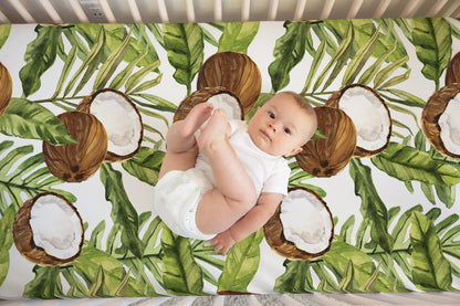 Coconut Crib Sheet, Tropical Nursery Bedding - Little Coconut