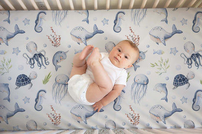 Under the sea Crib Sheet, Ocean Nursery Bedding- Little Ocean