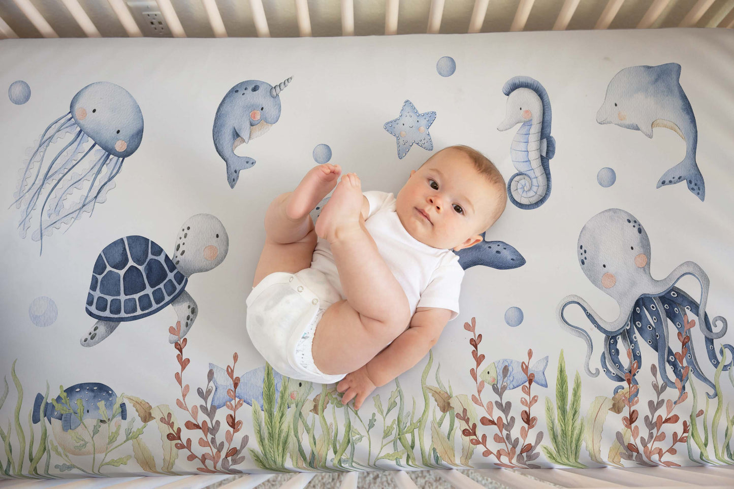 Under the sea Crib Sheet, Ocean animals Nursery Bedding- Little Ocean