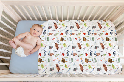 Fishing baby blanket, Fishing nursery bedding - Little Fisherman