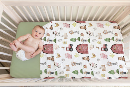 Farm Animals Minky Blanket | Barnyard Nursery Bedding - Little Farmer