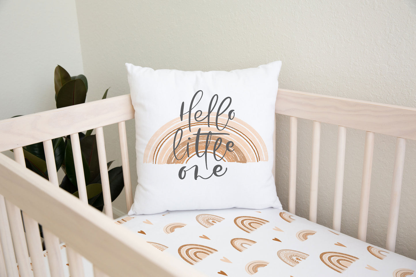 Hello Little One Pillow Case, Rainbow Nursery Decor - Earthy Rainbow