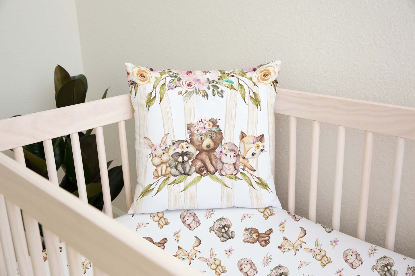 Girl Woodland Animals Pillow Cover, Woodland Nursery decor - Forest Friends