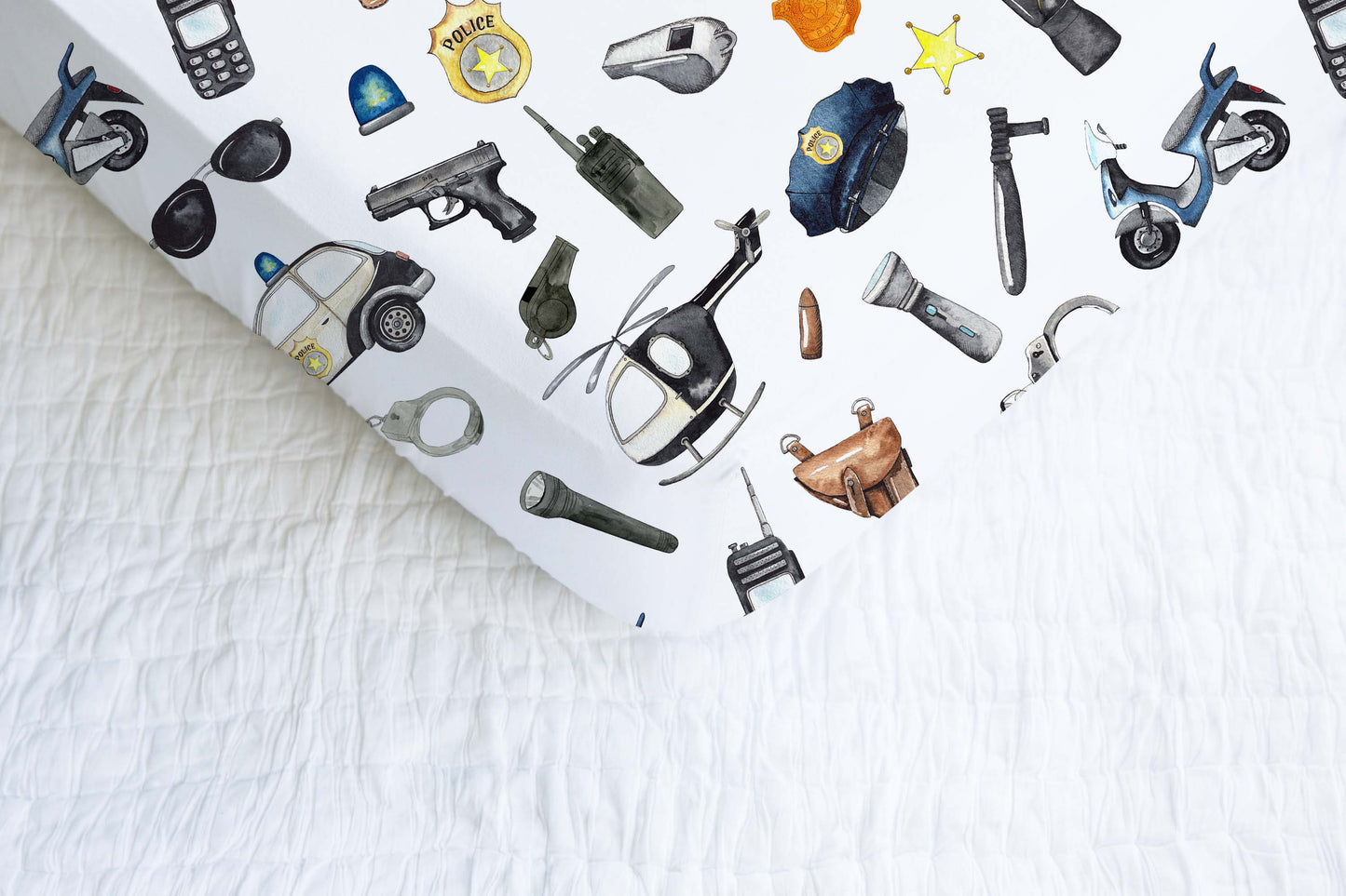 Policeman Crib Sheet, Police Nursery Bedding - Little Police