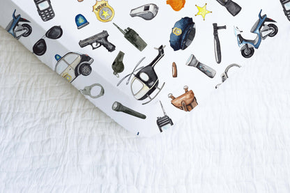 Policeman Crib Sheet, Police Nursery Bedding - Little Police