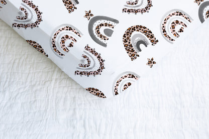 Leopard Rainbow Minky Crib Sheet, Rainbow Nursery Bedding