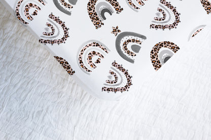 Leopard Rainbow Minky Crib Sheet, Rainbow Nursery Bedding