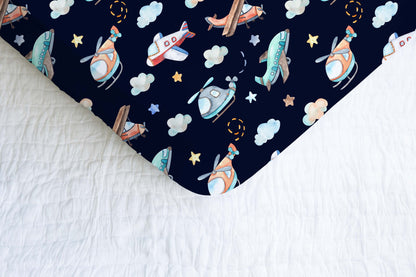 Airplanes Crib Sheet, Aviation Nursery Bedding- Night Flight