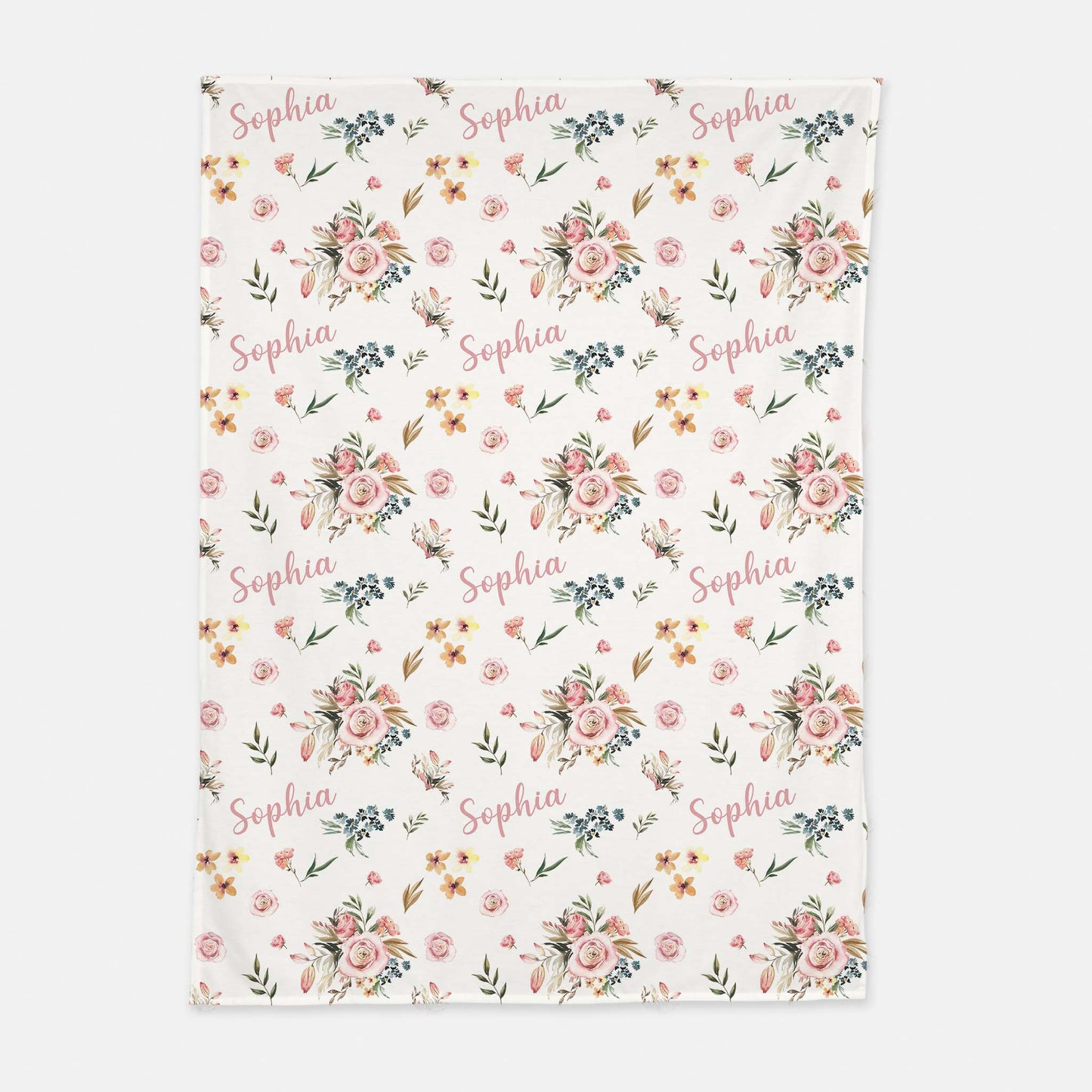 Pink Floral Personalized Baby Swaddle Set, Roses Hospital Baby Girl Blanket - Candy Rose