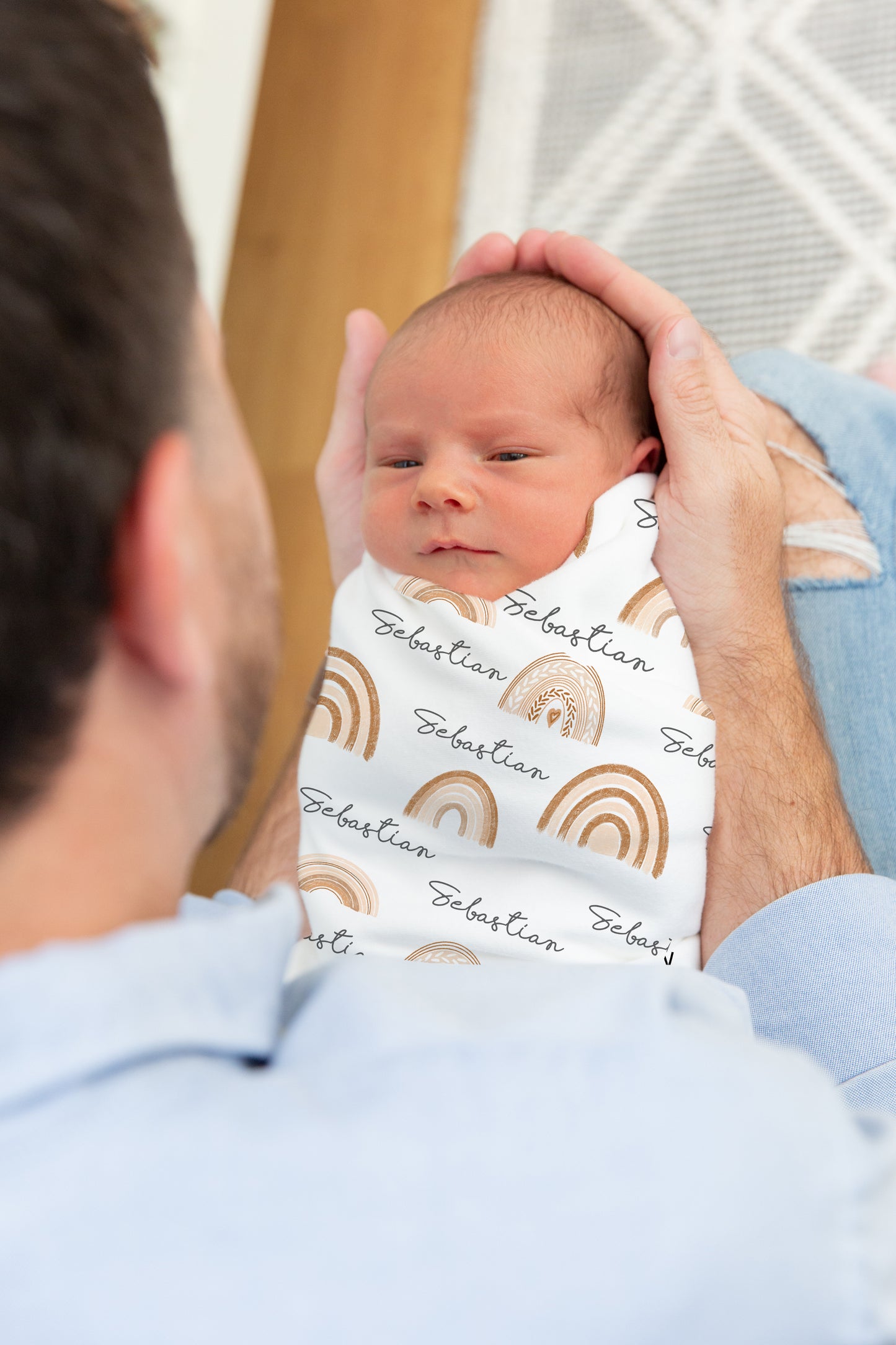 Earthy Rainbow Swaddle Set, Personalized Hospital Baby Blanket Boy - Earthy Rainbow