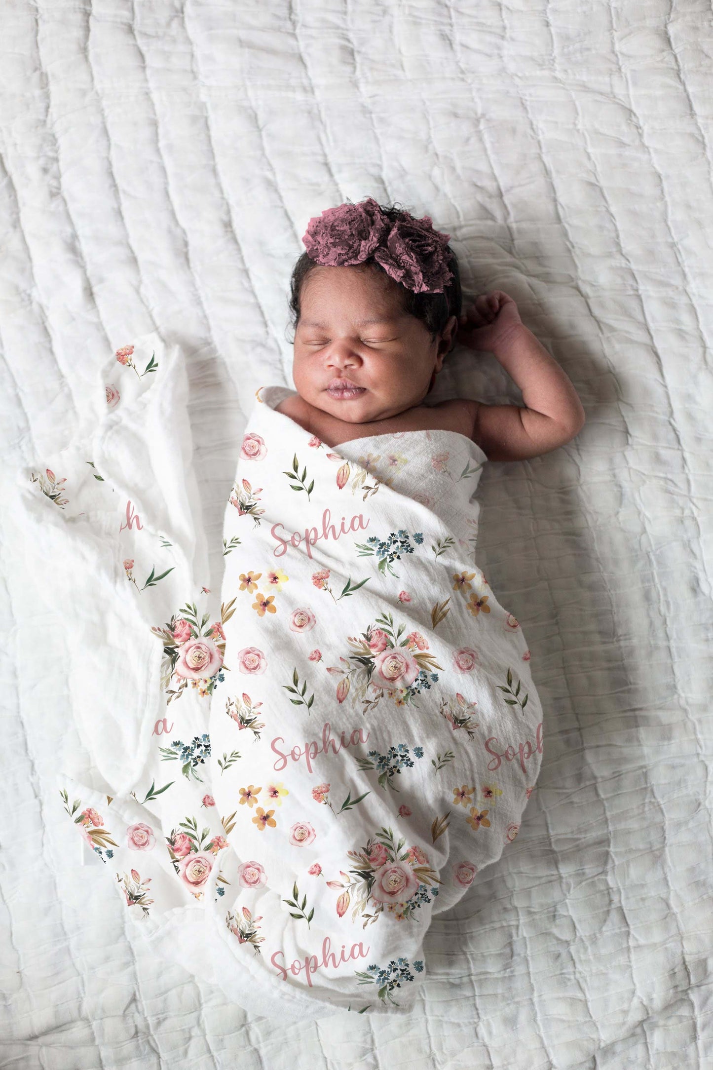 Pink Floral Personalized Baby Swaddle Set, Roses Hospital Baby Girl Blanket - Candy Rose