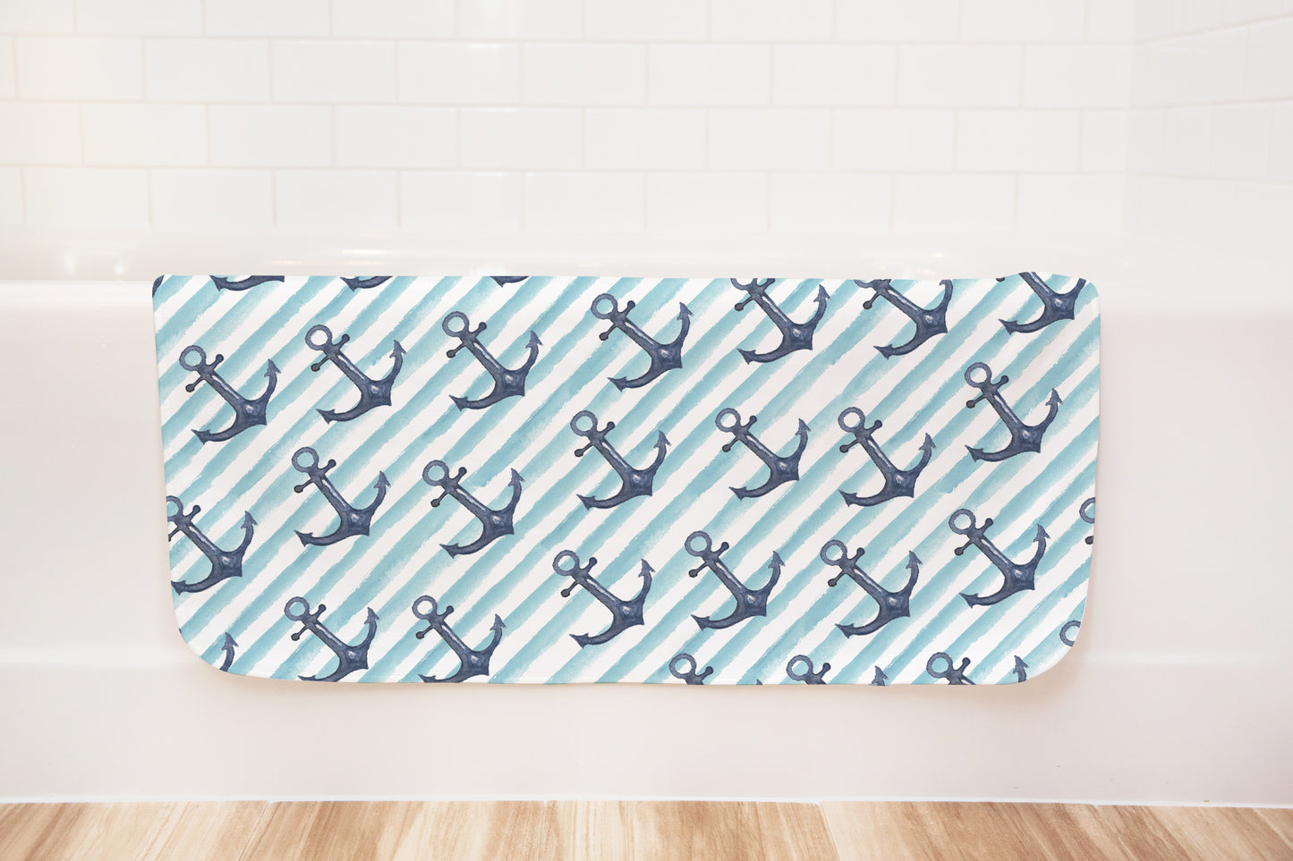 Striped Anchor Baby Towel, Nautical Baby Boy Towel -  Nautical Blue