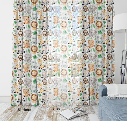 Safari Animals Curtains, Jungle Nursery Decor - Safari Explorer