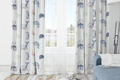 Under the Sea Nursery Curtains Single Panel | Sea Animals Nursery Decor - Little Ocean