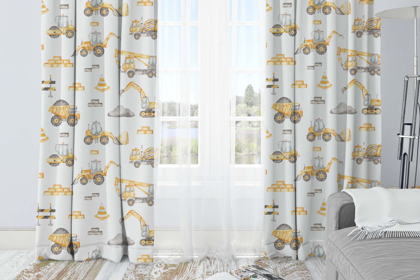 Construction Blackout Curtains, Construction Nursery decor - Under construction