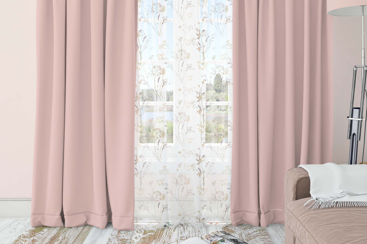 Cream Wild Flower Sheer Curtain, Boho Floral Nursery Decor - Mustard Wildflowers