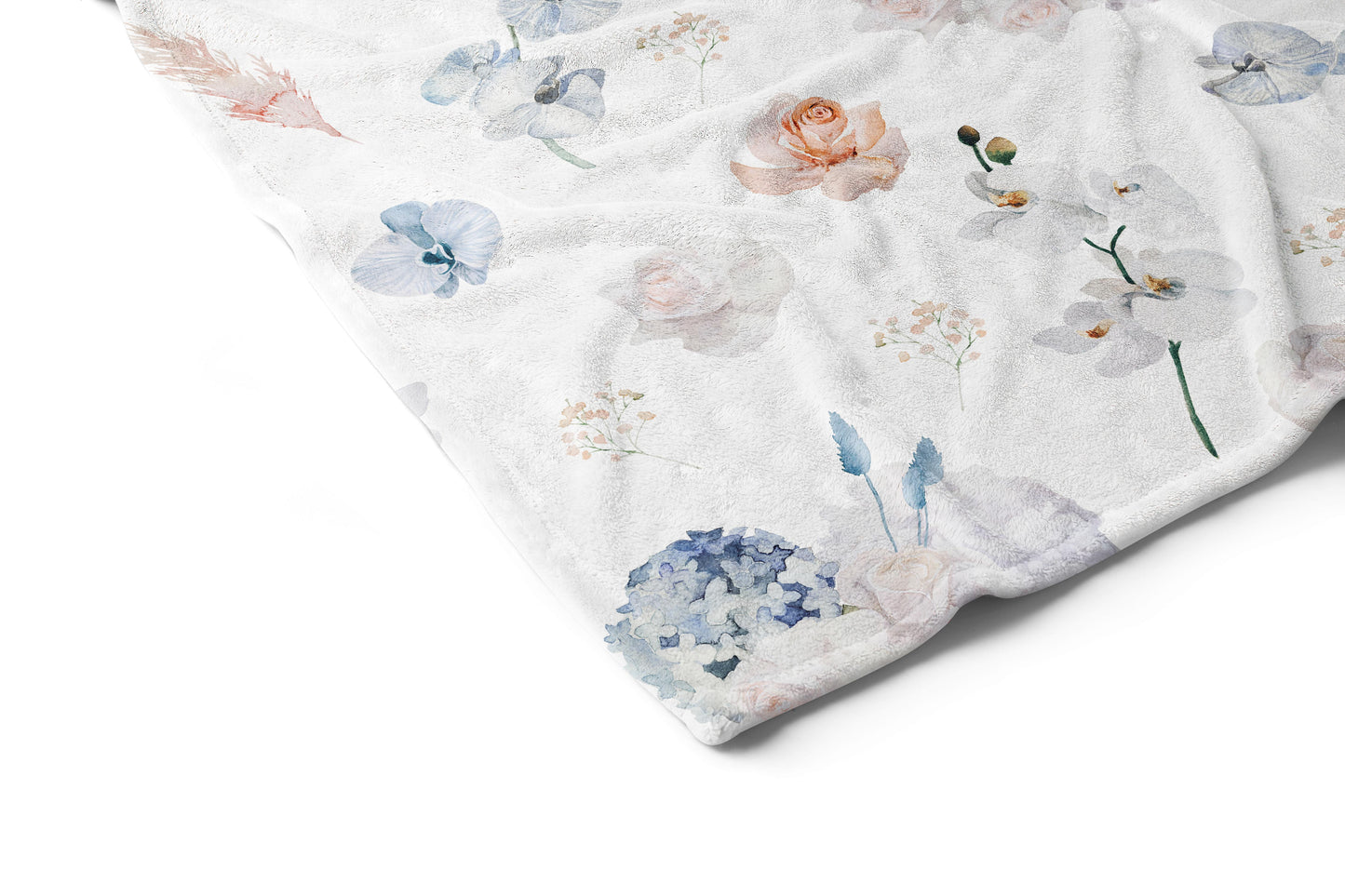 Coral and Dusty Blue Flowers Minky Blanket, Floral Nursery Bedding - Delicate Breeze