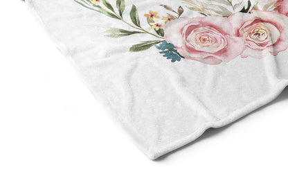 Personalized Pink Floral Minky Blanket, Watercolor Roses Milestone Blanklet - Candy Rose