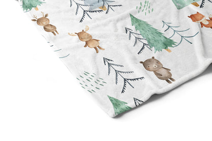 Scandinavian Forest Animals Minky Blanket, Woodland Nursery Bedding - Scandi Woodland