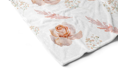 Roses Minky Blanket, Coral floral nursery bedding - Delicate Breeze