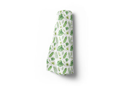 Tropical Leaves Minky Blanket, Jungle Nursery Bedding - Safari Explorer