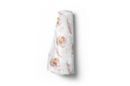 Roses Minky Blanket, Coral floral nursery bedding - Delicate Breeze