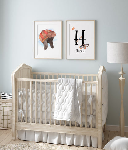 Personalized name Wall Art, Airplane Nursery Decor Set of 2 Unframed Prints