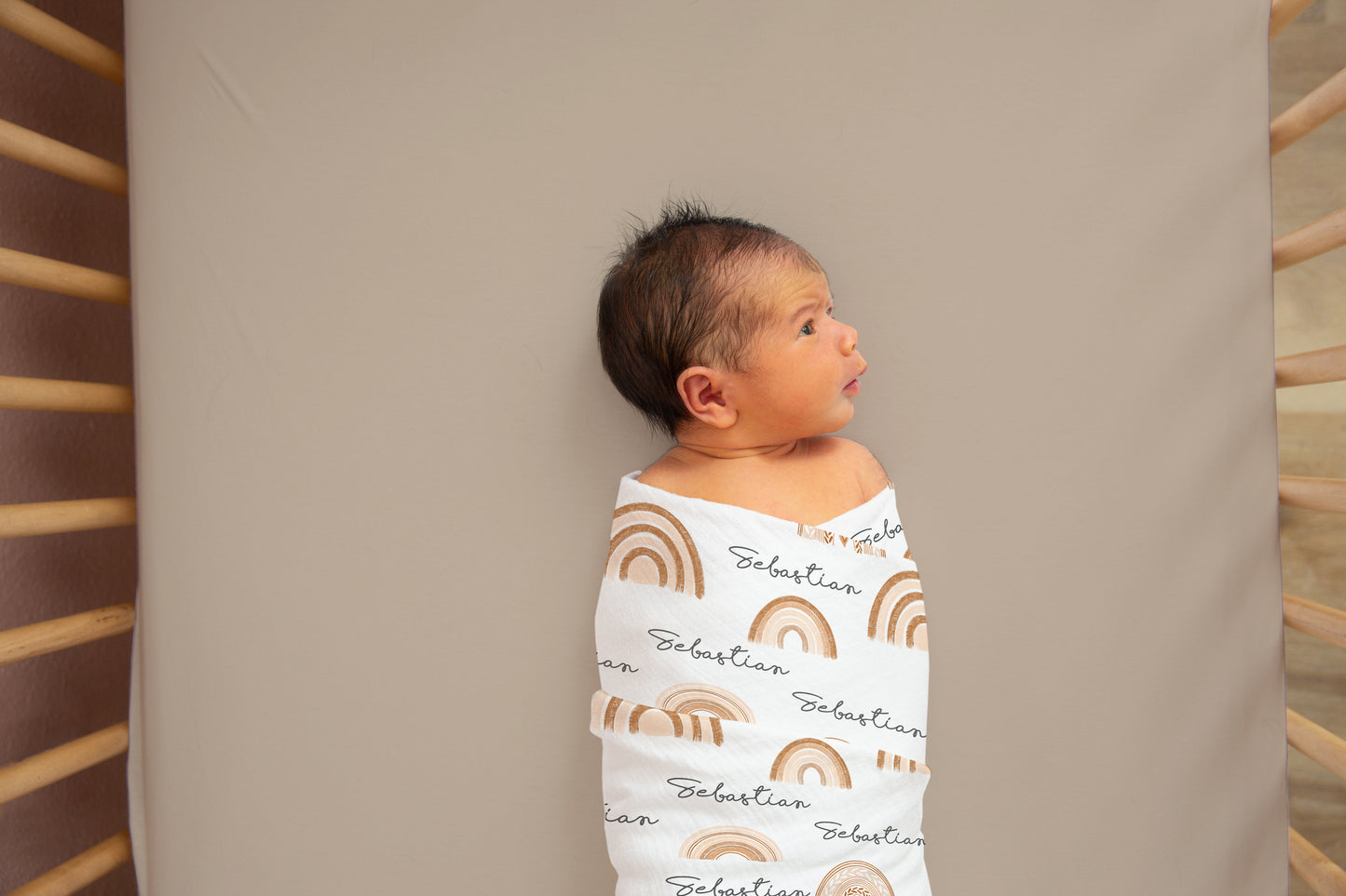 Earthy Rainbow Swaddle Set, Personalized Hospital Baby Blanket Boy - Earthy Rainbow