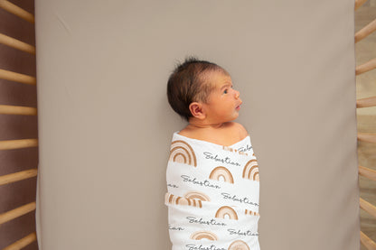 Earthy Rainbow Swaddle Set, Personalized Hospital Baby Blanket Boy - Earthy Rainbow