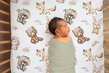 Woodland Animals Crib Sheet, Forest Girl Nursery Bedding - Forest Friends