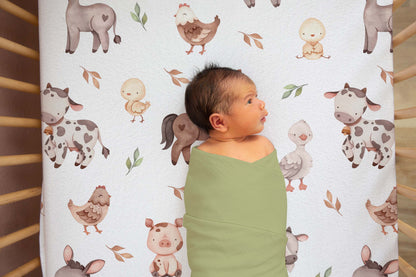 Farm Animals Crib Sheet, Farm Nursery Bedding - Lovely Farm