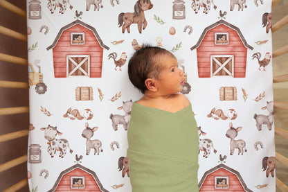 Farm Animals Crib Sheet, Barnyard Nursery Bedding - Lovely Farm