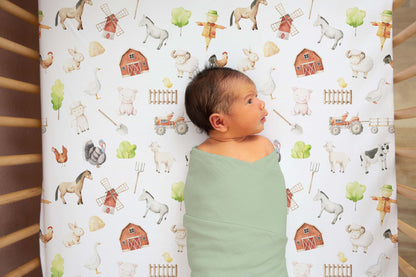 Farm Crib Sheet, Farm animals Nursery Bedding - Oliver's Ranch