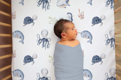 Under the sea Crib Sheet, Ocean Animals Nursery Bedding - Little Ocean