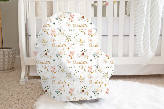 Personalized Wildflowers Car Seat Cover, Floral nursing cover - Vintage Garden