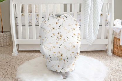 Wildflower Car Seat Cover, Wild Flowers Nursing Cover - Mustard Wildflowers