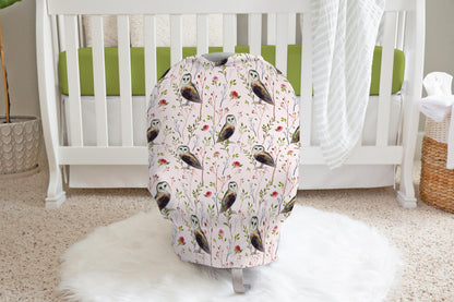 Owl car seat cover | Girl woodland nursing cover