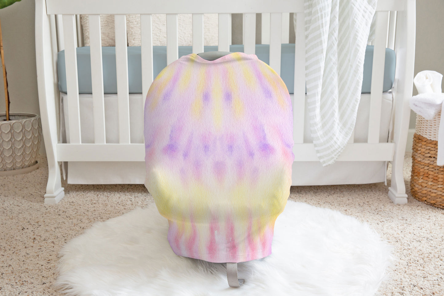 Purple and yellow Tie Dye Car Seat Cover, Tie Dye Nursing Cover