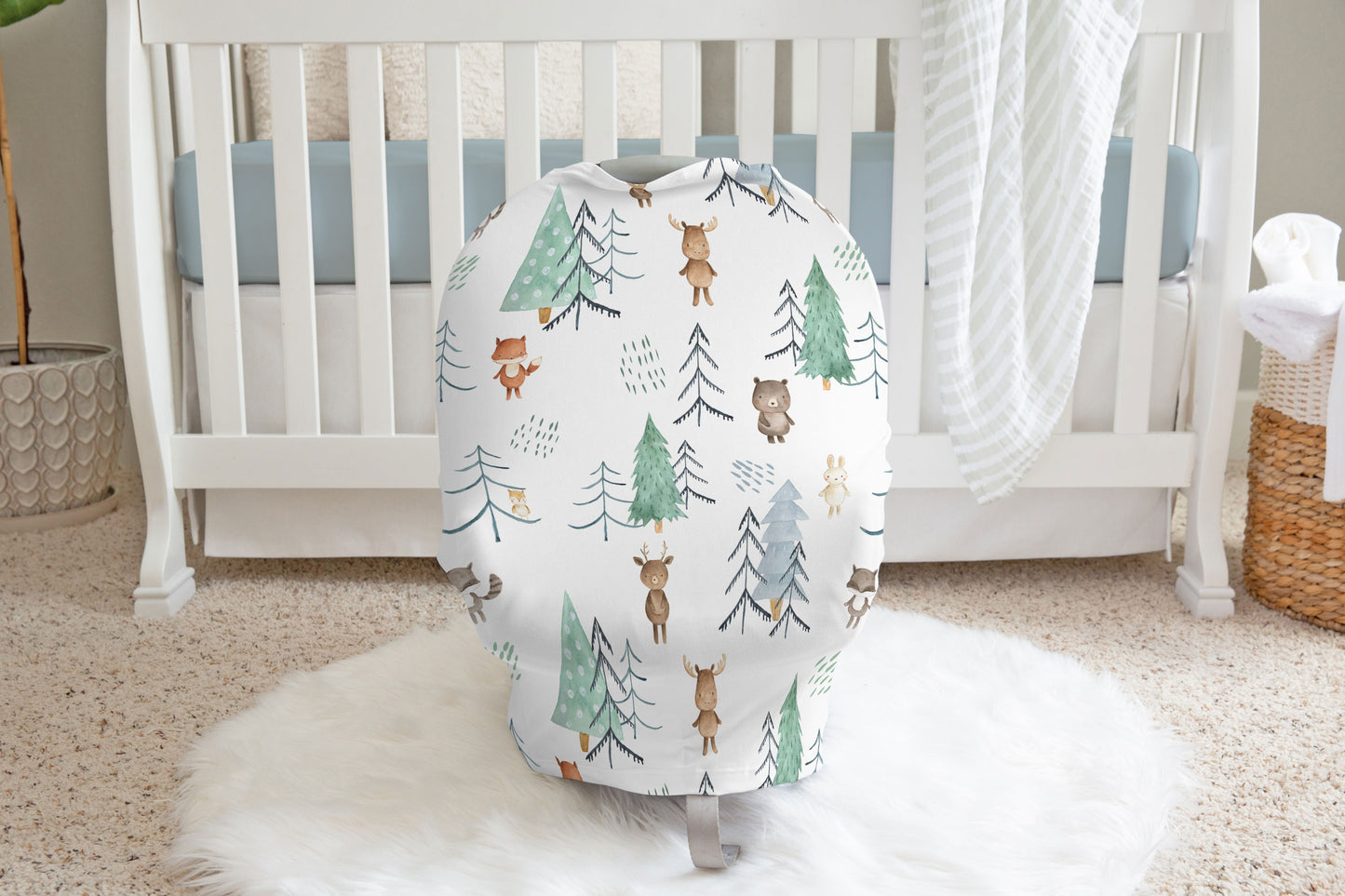 Woodland Car Seat Cover, Pine Trees Nursing Cover - Scandi Woodland