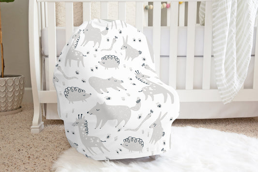 Scandinavian Animals Car Seat Cover, Neutral Nursing Cover- Scandinavian Rainbow Babies