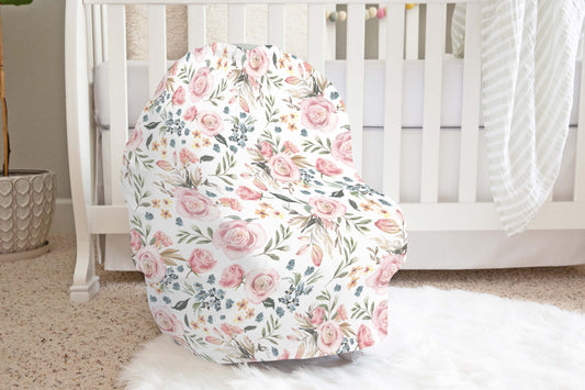 Roses Car Seat Cover, Pink Floral Nursing Cover - Candy Rose