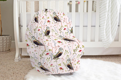 Owl car seat cover | Girl woodland nursing cover