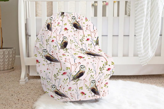 Owl car seat cover | Girl woodland nursing cover