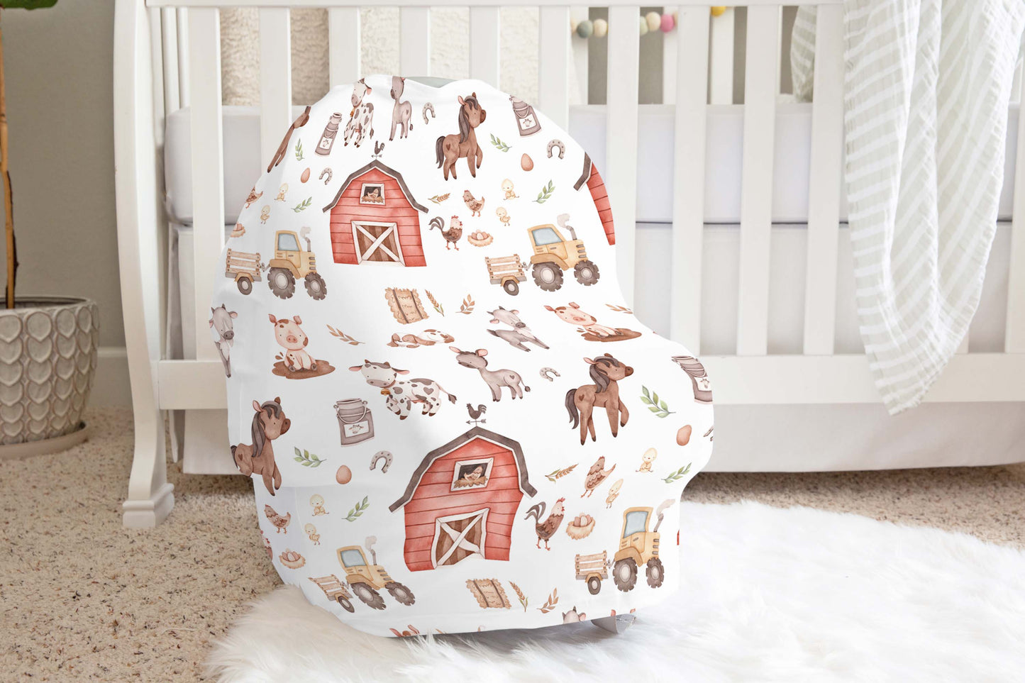 Farm Car Seat Cover, Barnyard Nursing cover - Lovely Farm