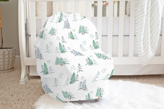 Forest Car Seat Cover, Pine Trees Nursing Cover - Scandi Woodland