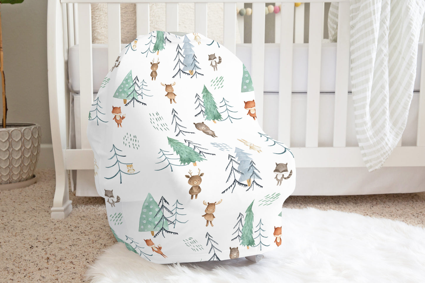 Woodland Car Seat Cover, Pine Trees Nursing Cover - Scandi Woodland